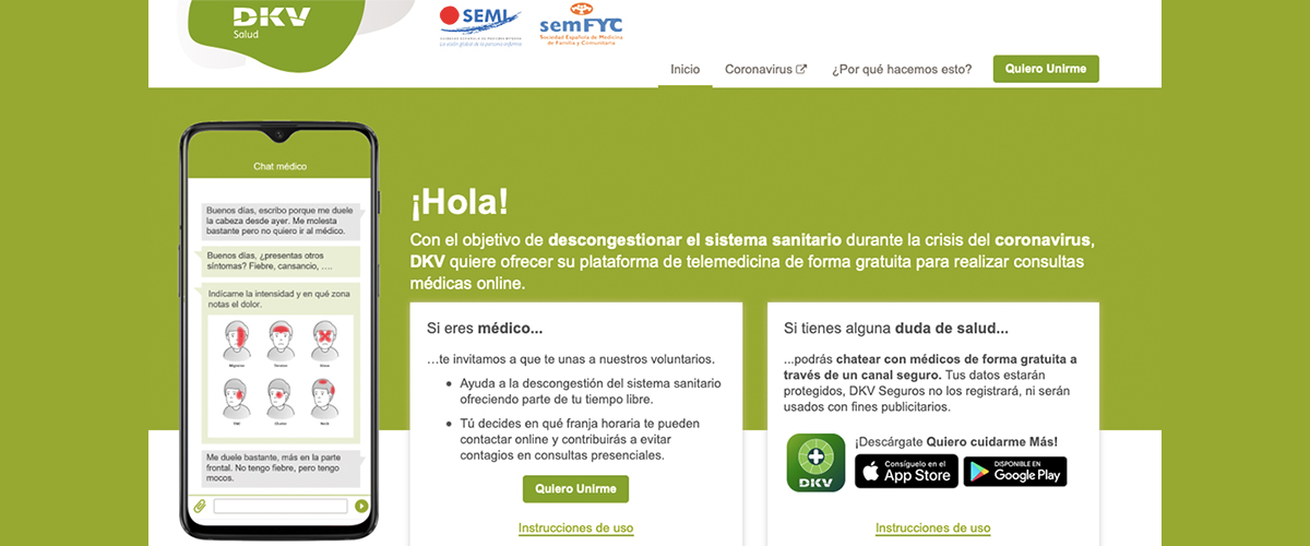 Especialistas en Medicina Interna y de Familia se unen a la iniciativa solidaria #MédicosfrentealCOVID, impulsada por DKV, SEMI y semFYC, para ofrecer online consejo clínico gratuito